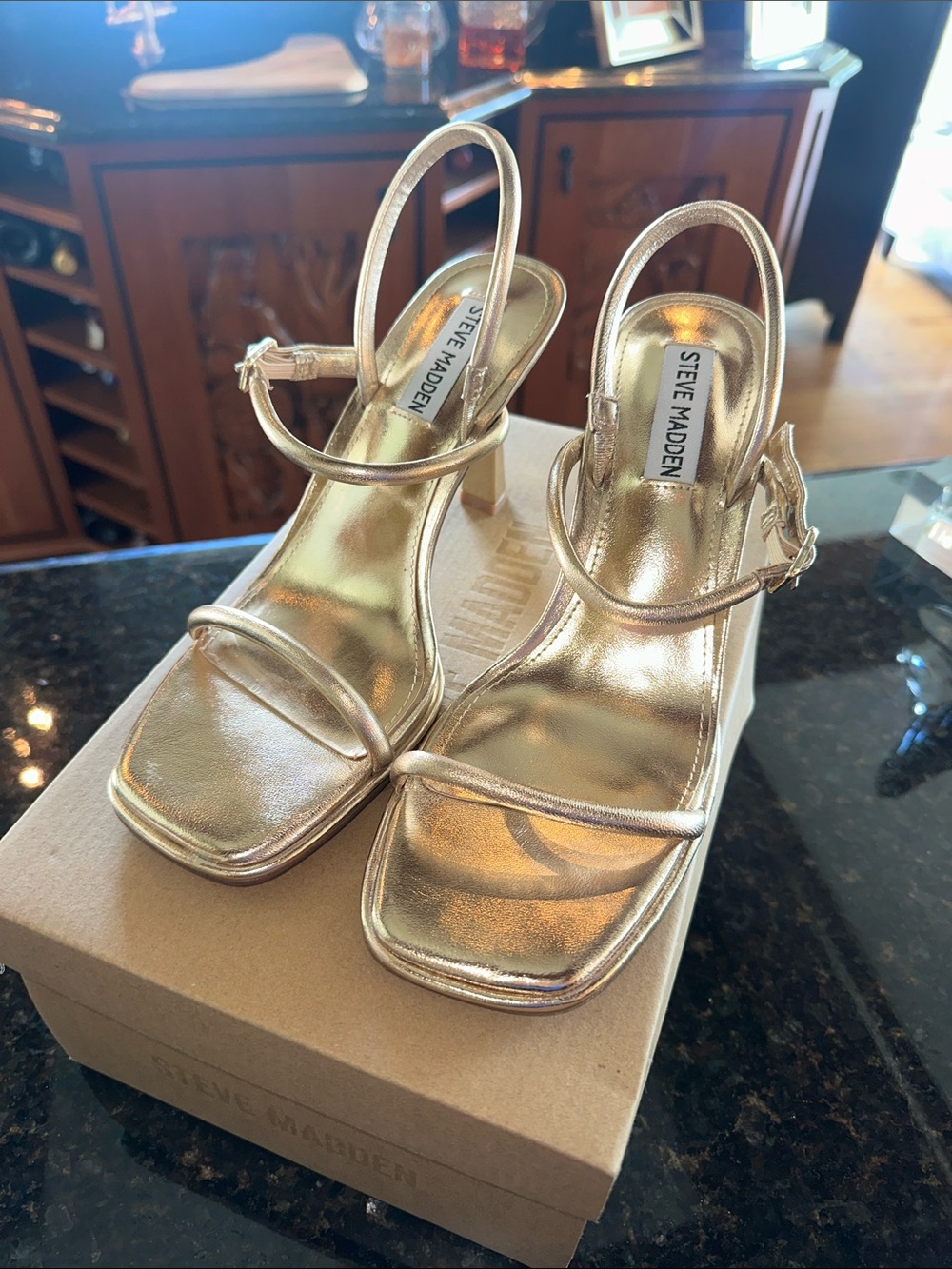 Steve Madden Gold Strappy Block Heel Sandals